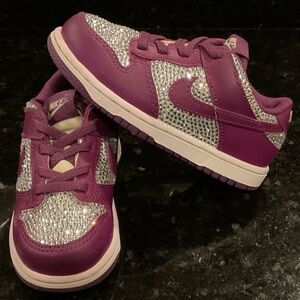 Nike Dunk Low “Purple/White” Toddler Girls’ Shoe Sz 9C & Crystal Rhinestones